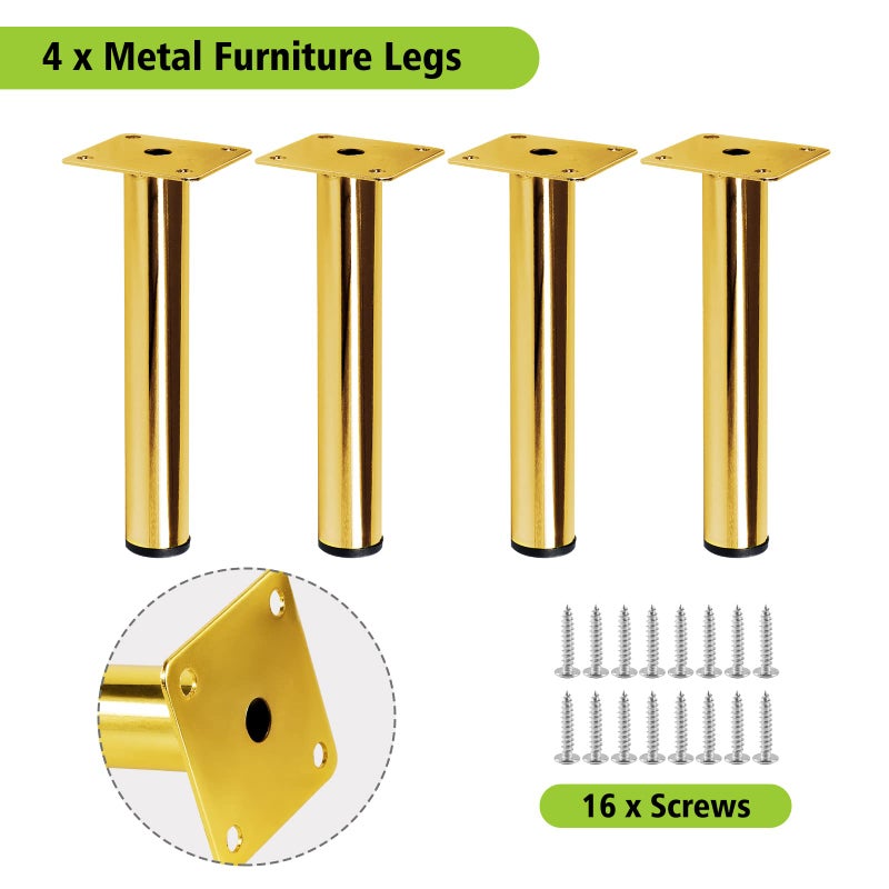 Masendelk Gold Furniture Legs 7.5 Inch / 190mm, 4pcs Modern Sofa Legs Cabinet Replacement Legs, Heavy Duty Metal Legs with Mounting Screw for Furniture Couch Sofa TV Cabinet Dresser Desk Risers - Image 2